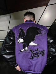 Hearujoy Y2k Jackets Retro Hip Hop Eagle Pattern Embroidery Splicing Baseball Uniform for Men and Women Casual Loose Goth Jacket Coats