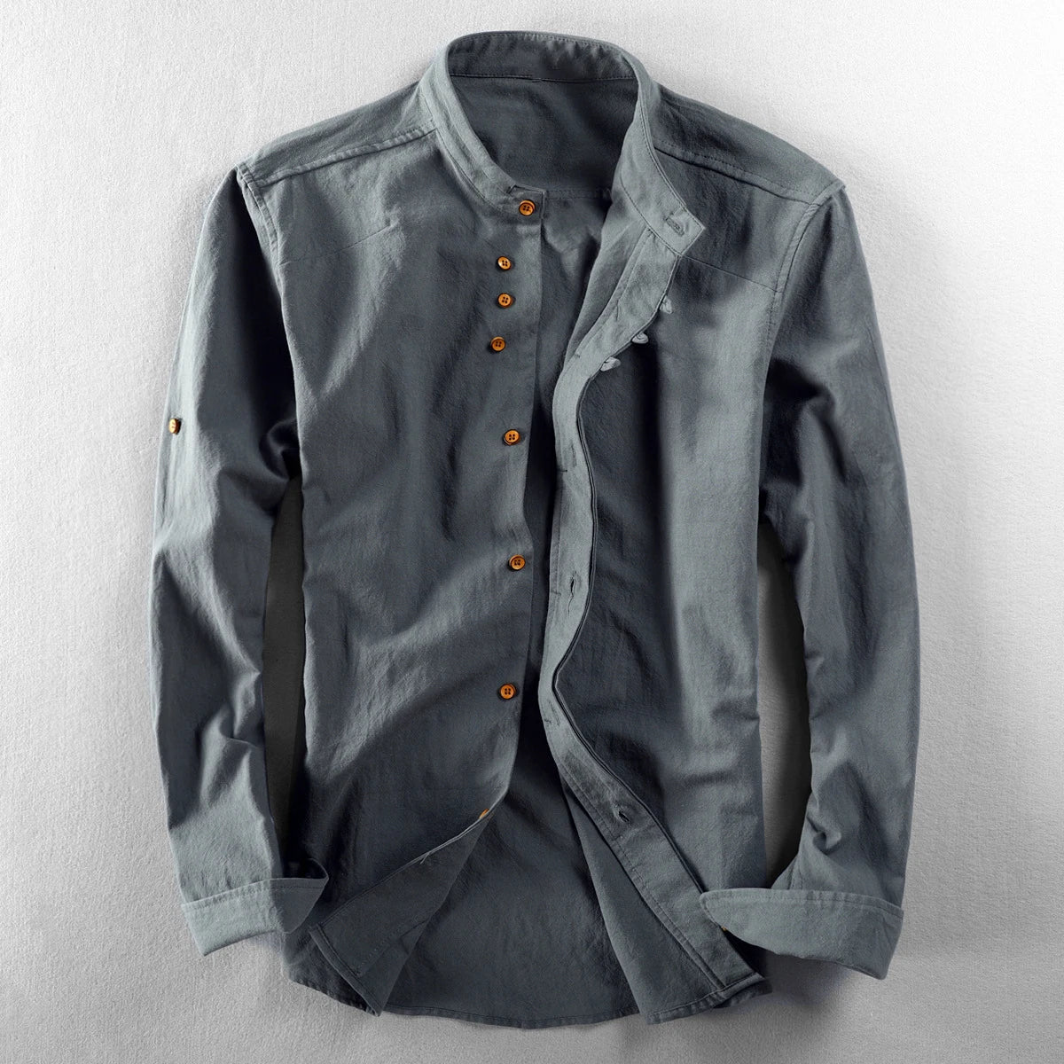 HEARUJOY  -  Vintage High Quality Linen Shirt For Men Long Sleeve Stand Neck Slim Fit Top Chinese Style Retro Blouse Streetwear Plus Size 7XL
