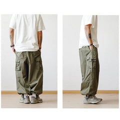 Hearujoy Baggy Cargo Pants Men's Wide Leg Trousers Male Oversize Japanese Cropped Ankle-length Pocket Casual Streetwear hip hop