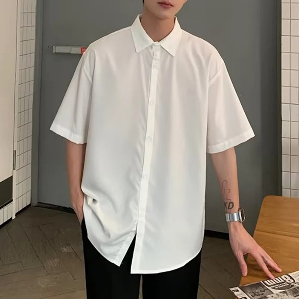 HEARUJOY  -  Draped Fashion Top L M Mens Short Sleeve Shirt Suitable For Vacation Brand New Condition Lapel Neckline Vacation Attire