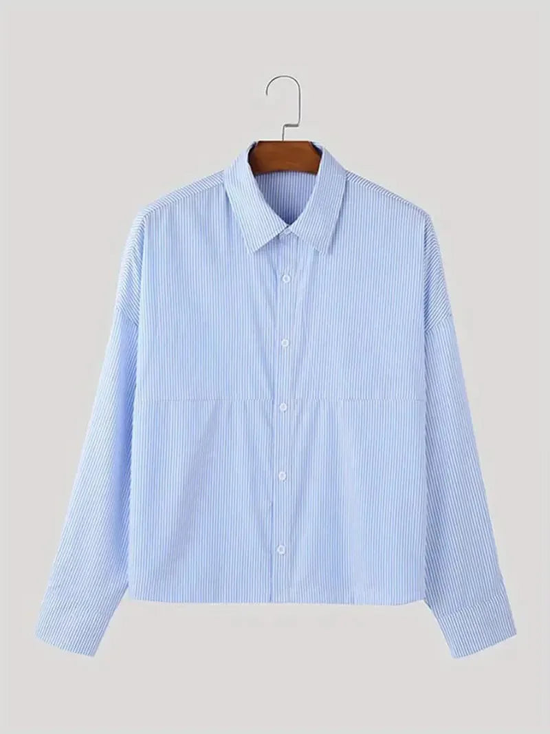 HEARUJOY  -  New Japanese Trendy Men Shirts Light Luxury Textured Lapel Striped Long Sleeve Cardigan Tops Leisure Premium Loose Blouse M-2XL
