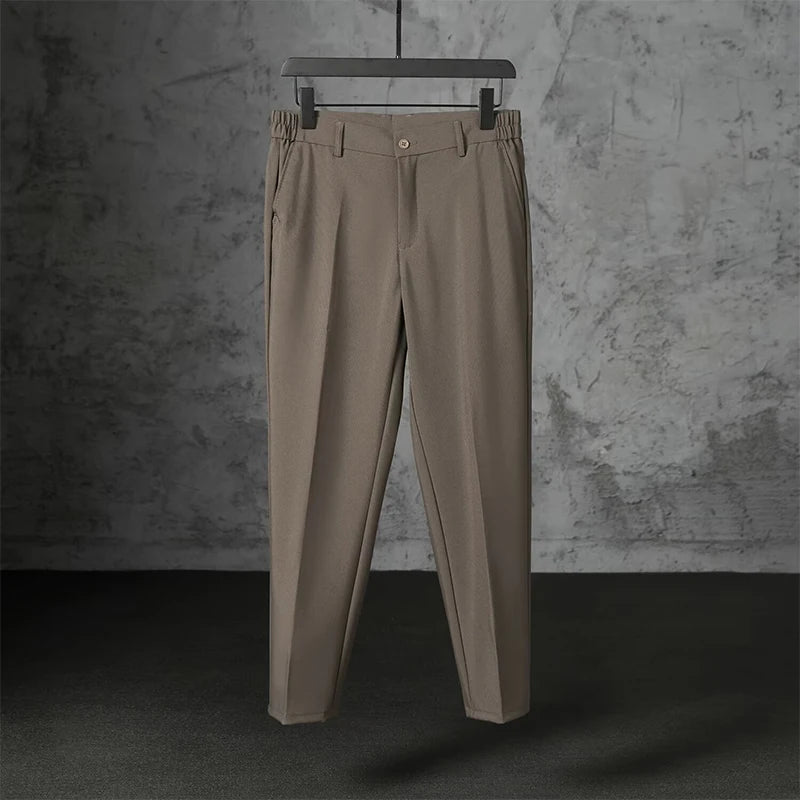 HEARUJOY  -  New Fashion Male Suit Pants Light Luxury Draped Cropped Button-down Business Casual Pants Premium Slim-fit Elegant Dress Trouser