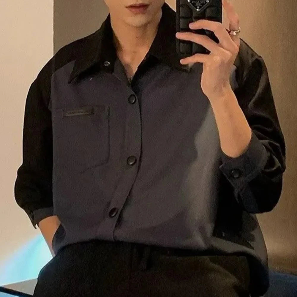 HEARUJOY  -  Men Shirt Color Matching Casual Shirts Spring Streetwear Fashion Trend Valentines Long-Sleeve Tops Old Money Men'S Wear 2025 New