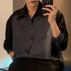 HEARUJOY  -  Men Shirt Color Matching Casual Shirts Spring Streetwear Fashion Trend Valentines Long-Sleeve Tops Old Money Men'S Wear 2025 New