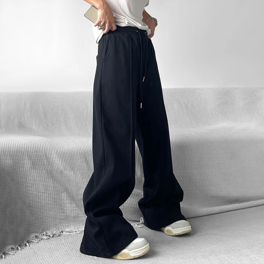 Hearujoy Mens Casual Niche Wide Leg Pants Genderless 2024 New American Streetwear Versatile Simple Solid Color Floor-Mopping Pants Unisex