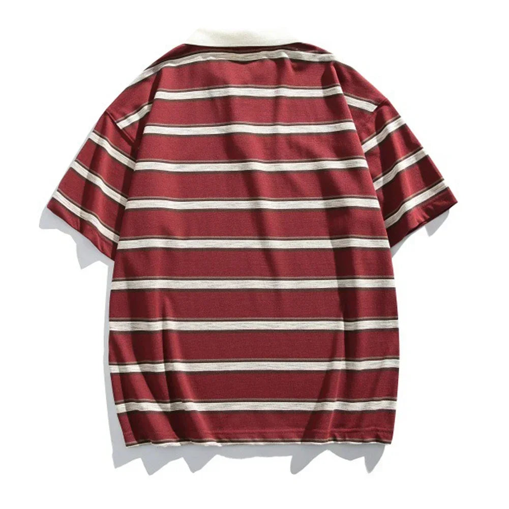HEARUJOY  -  Casual Summer 2XL Mens Summer T-Shirts Casual Striped Short Sleeve Shirts Vintage Short Sleeve Tops Lapel Neckline