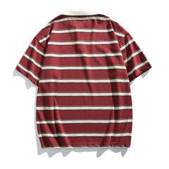 HEARUJOY  -  Casual Summer 2XL Mens Summer T-Shirts Casual Striped Short Sleeve Shirts Vintage Short Sleeve Tops Lapel Neckline