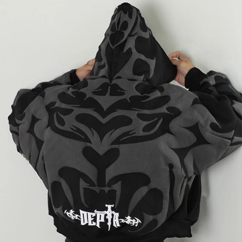 HEARUJOY  -  New Fashionable Mens Baggy Hooded Sweatshirts 2025 Autumn Streetwear Vintage Jacquard Hoodies For Men Outdoor Casual Hoodie Top