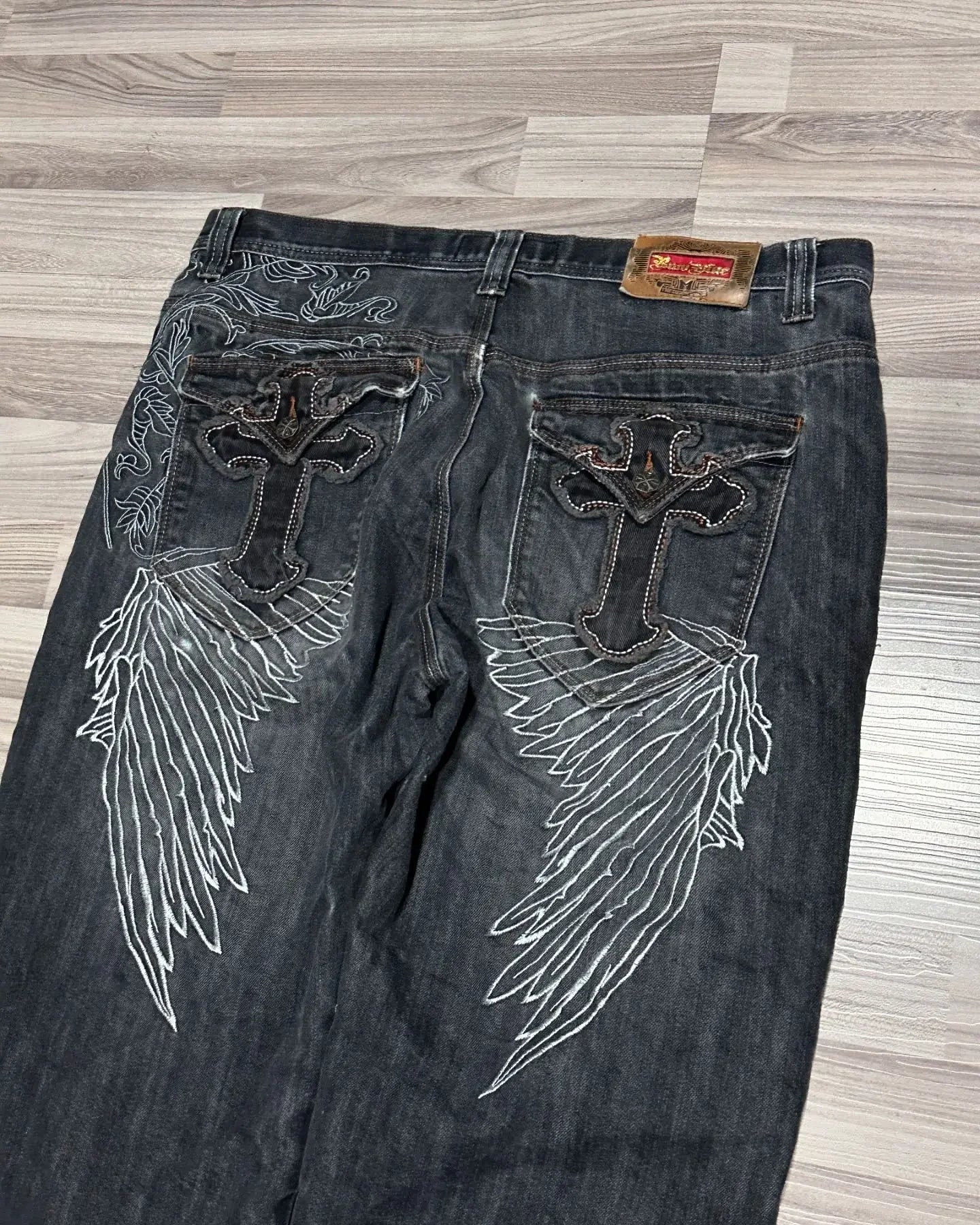 Hearujoy Vintage Jeans New Y2K Fashion Hip Hop Wing Embroidery Baggy Jeans Men And Women Streetwear Loose High Waist Wide Leg Denim Pants