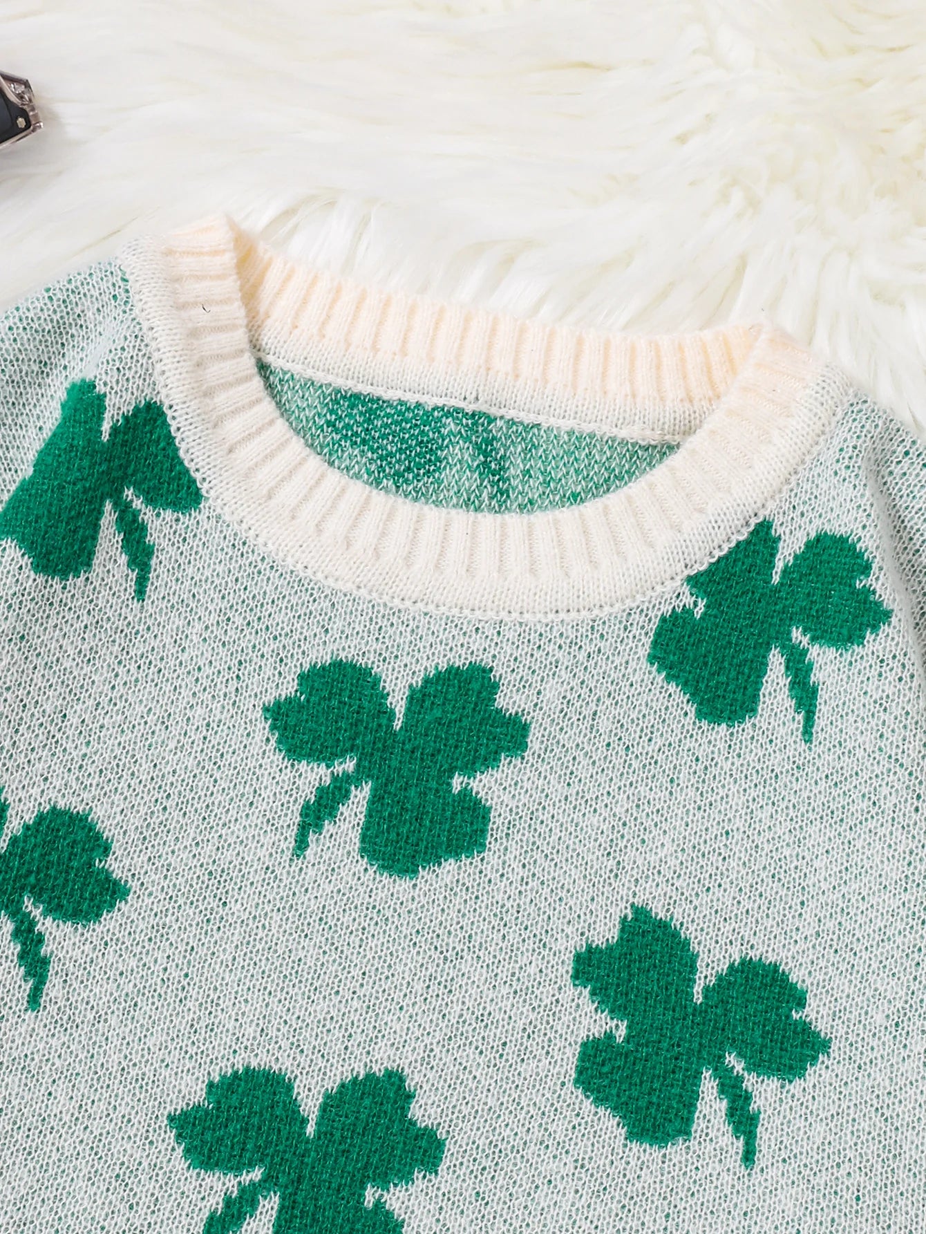 HEARUJOY  -  Four-Leaf Clover Jacquard Pattern Pullover Sweater Casual Round Neck Contrast Color Knitted Men's Pullover