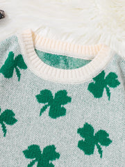 HEARUJOY  -  Four-Leaf Clover Jacquard Pattern Pullover Sweater Casual Round Neck Contrast Color Knitted Men's Pullover