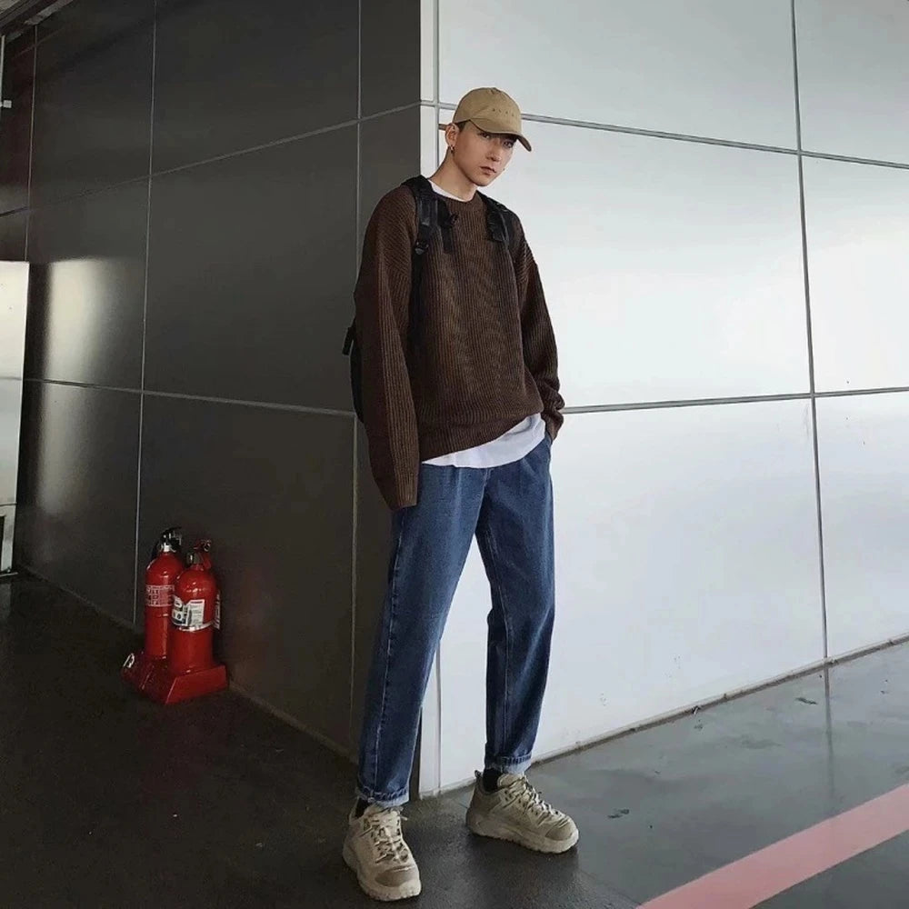 HEARUJOY  -  Korean Fashion Sweaters Men Autumn Solid Color Wool Sweaters Slim Fit Men Streetwear Mens Clothes Knitted Sweater Men Pullovers