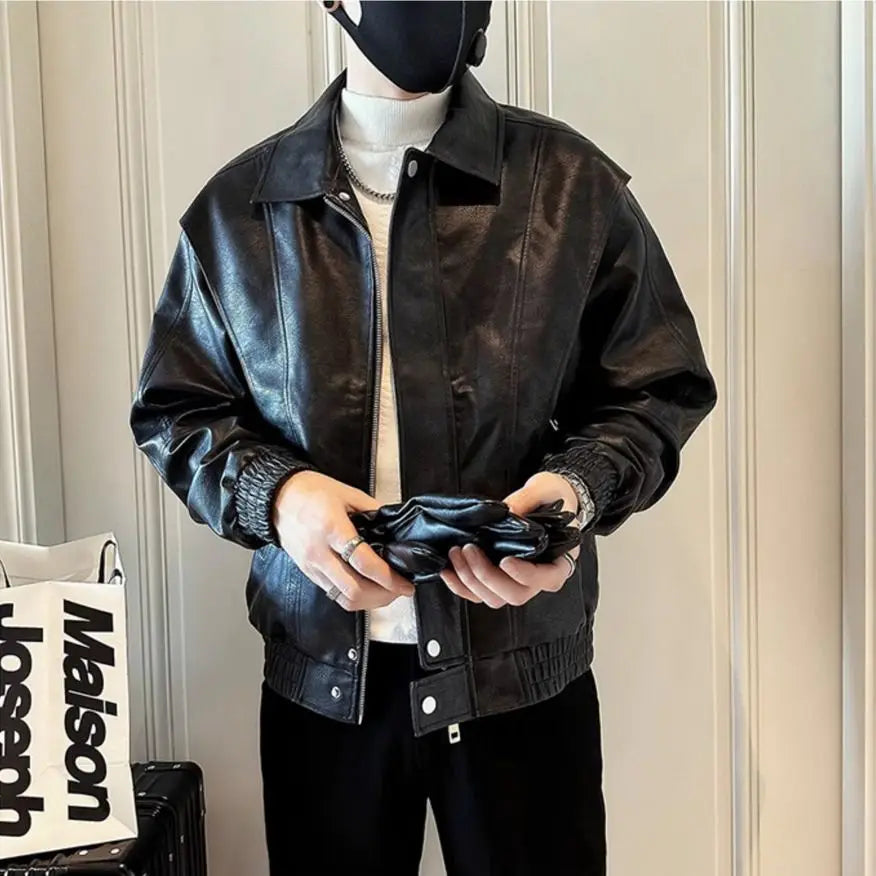 Hearujoy Leather Jacket for Men Trendy and Stylish with a Sense of Luxury Men's Leather Jacket New Style Lapel American Top