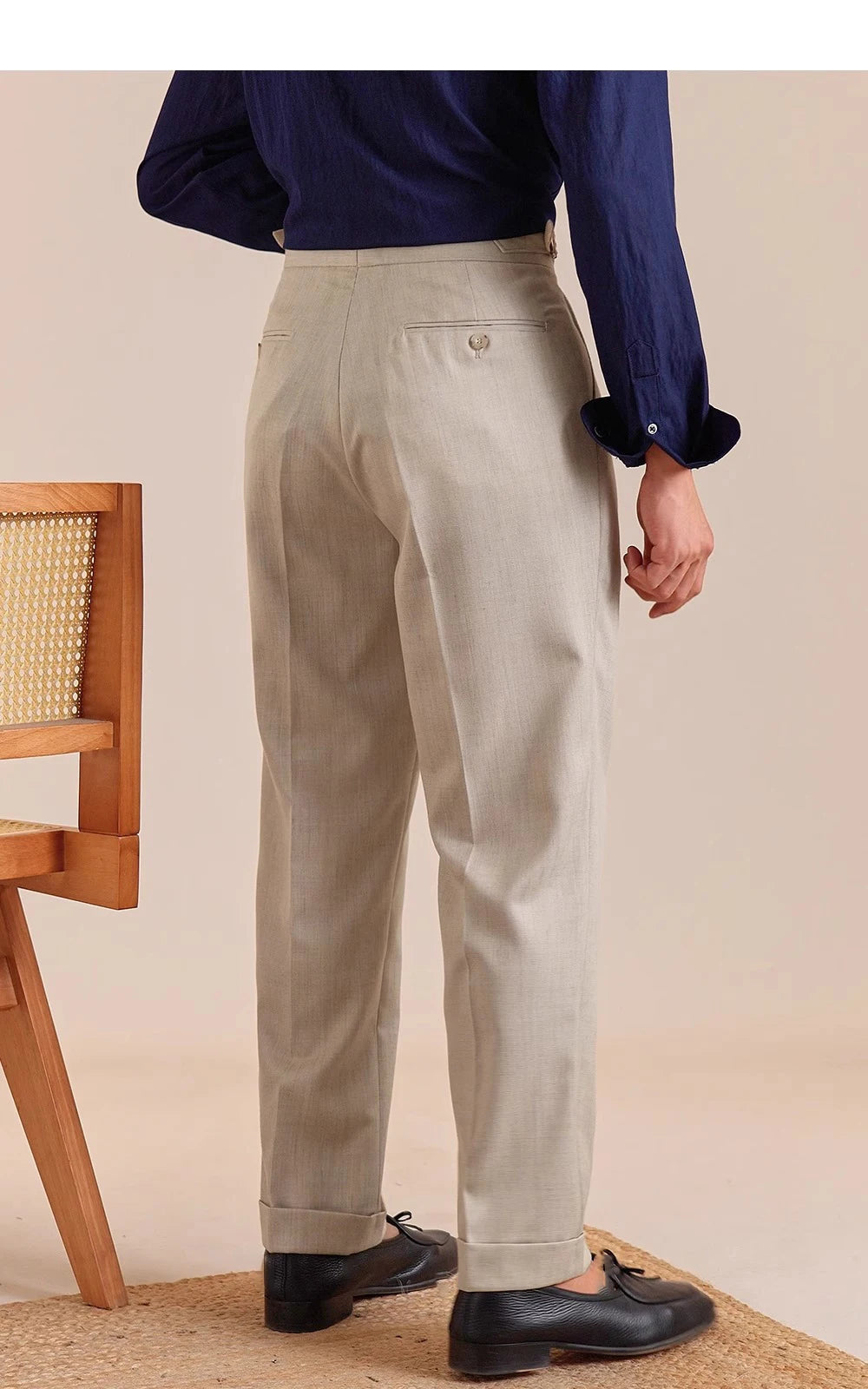 HEARUJOY  -  Italian Style Imitation Linen Naples Trousers Men's Double Pleated Gentleman Casual Business Men's Suit Pants Mens Formal Pants