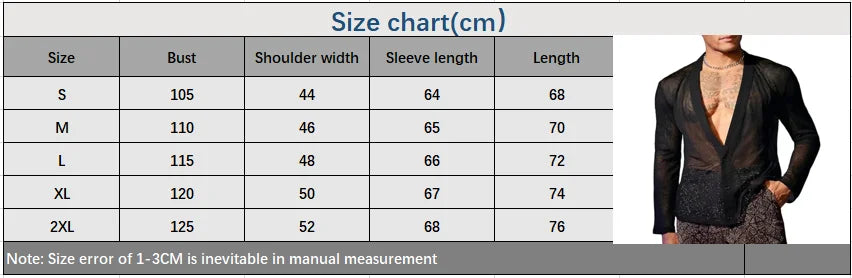 HEARUJOY  -  New Men's Fashion Transparent Mesh Shirt, V-neck Single-breasted Long-sleeved T-shirt, Cardigan Top