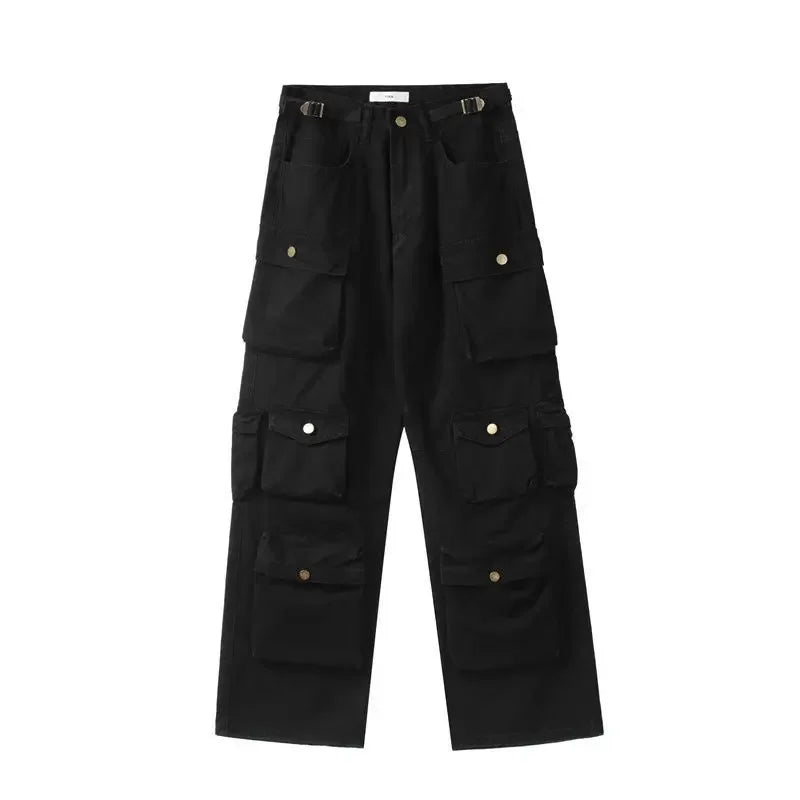 Hearujoy Vintage heavy industry functional wind multi-pocket cargo pants womens hiphop casual high waist pants streetwear women y2k pants