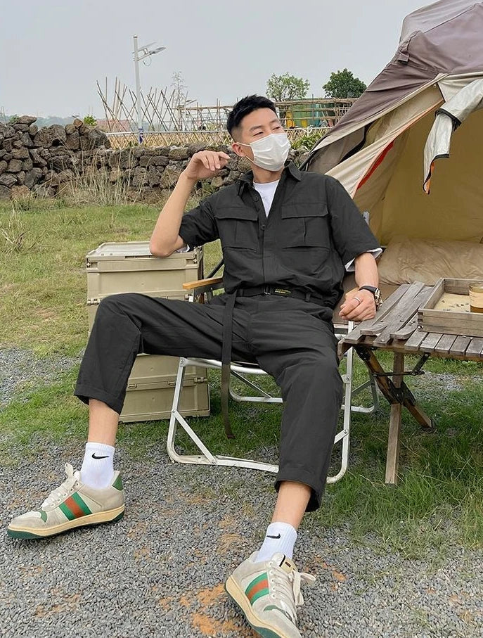 HEARUJOY  -  Male Shirts Trousers Sets Plain Green Men's Pants Set Essential Luxury Fashion Man 2025 Loose Kpop Novelty in Trends Costumes