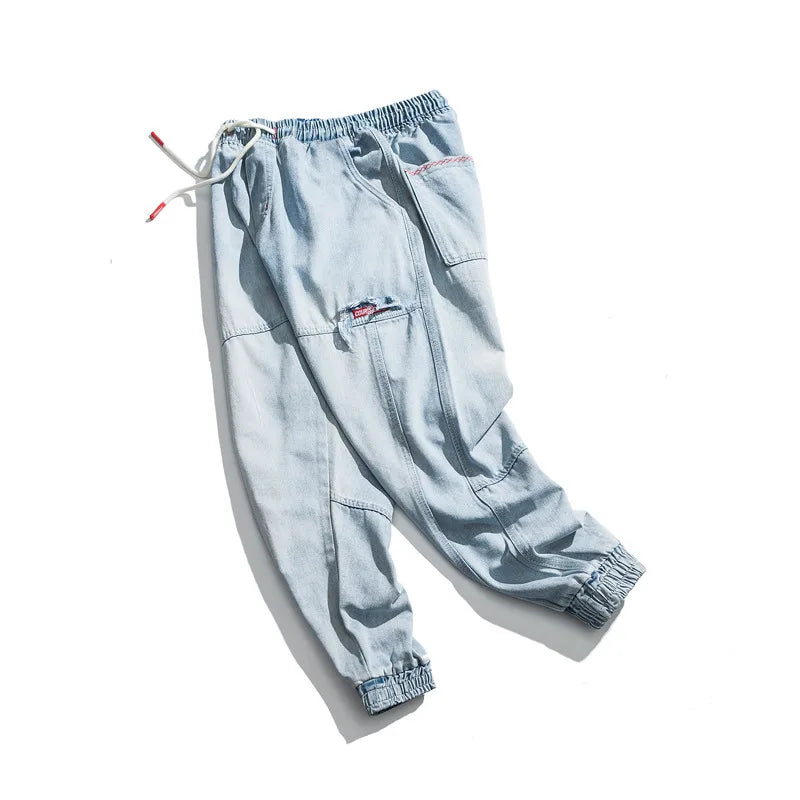 HEARUJOY  -  Spring Summer Black Blue Cargo Jeans Men Streetwear Denim Jogger Pants Men Baggy Harem Jean Trousers Ankle-Length Men Cloth