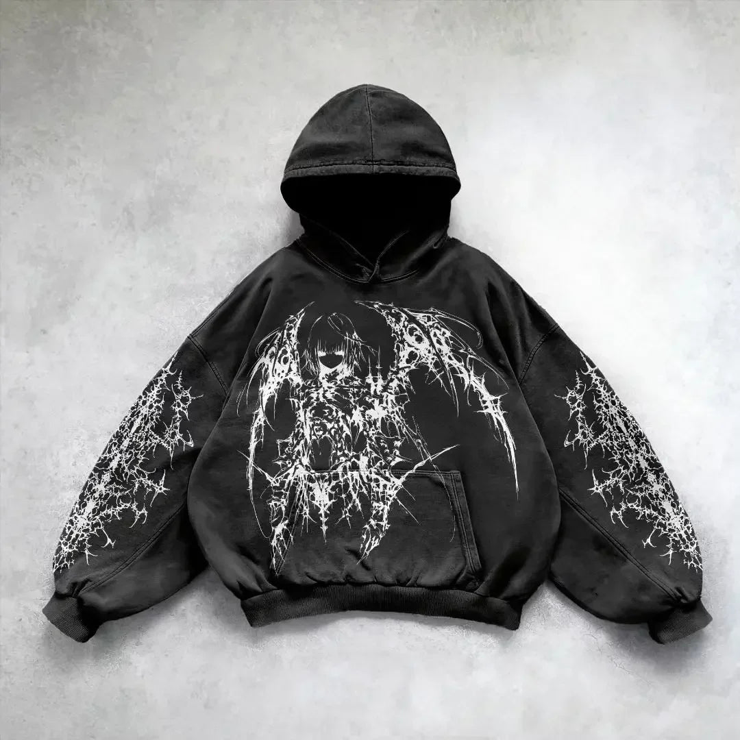 Hearujoy New goth streetwear sweatshirt hoodie demon girl print harajuku y2k tops oversized goth hoodies women couples gothic clothes