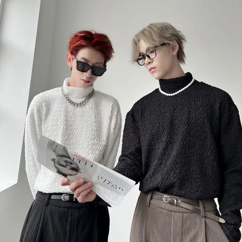 HEARUJOY  -  Unicolor Men's T-shirts Japan One Piece Designer Quotes Emo Size Plain Sweatshirt Bulk Aesthetic Spring Turtleneck Male Pullover