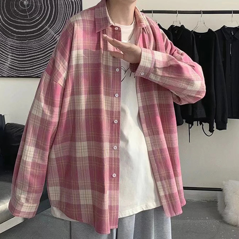 HEARUJOY  -  Casual Outing XL Blue Plaid Casual Top Men Plaid Long Sleeve Shirt Long Sleeve Casual Style Daily Use Shirt Lapel Neckline