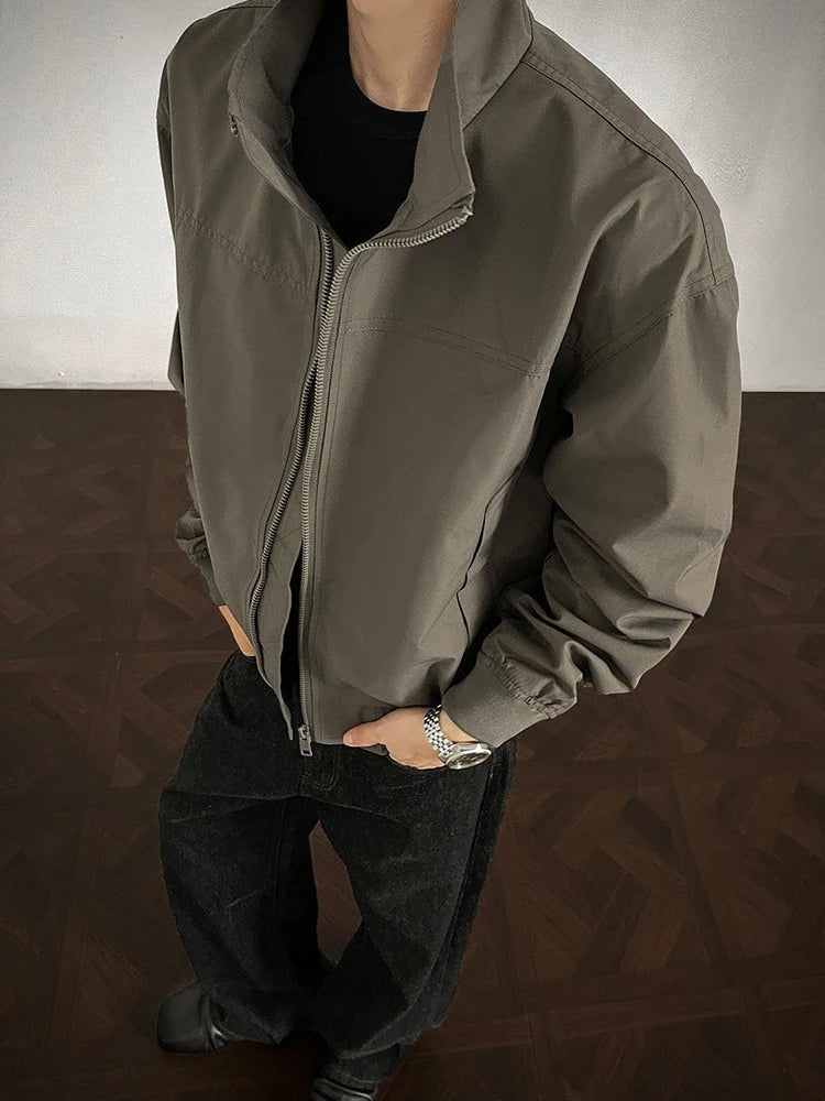 HEARUJOY  -  Trendy Slim Long Sleeve Men's Jacket Coat Streetwear Vintage Zip-up Stand Collar Jackets Spring Autumn Casual Mens Outerwear