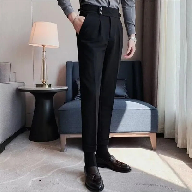 HEARUJOY  -  Men's Luxury Draped Baggy Suit Pants Casual Button-down Solid Color Straight Premium Elegant Dress Pants