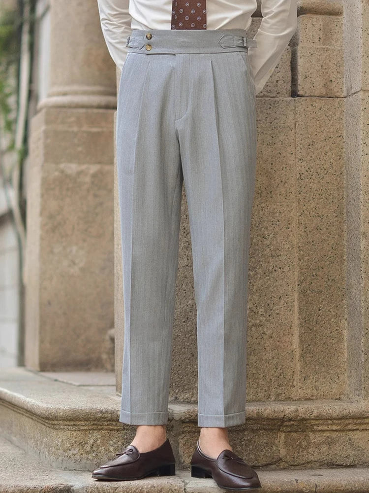 HEARUJOY  -  Stylish Mens Slim Fit Suit Pants 2025 Fall Fashion Solid Color Pleated Straight Trousers For Men Outdoor Casual High Waist Pants