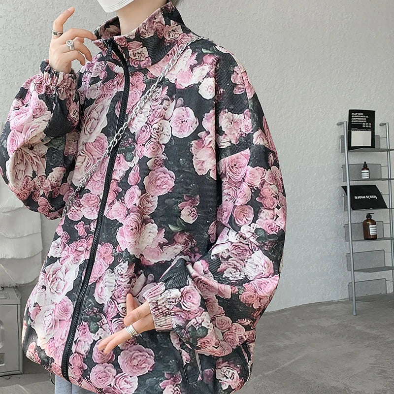 Hearujoy Autumn Corduroy Jacket Men Oversized Retro Flower Jacket Men Streetwear Hip-hop Loose Bomber Jacket Mens Outwear Jackets M-3XL