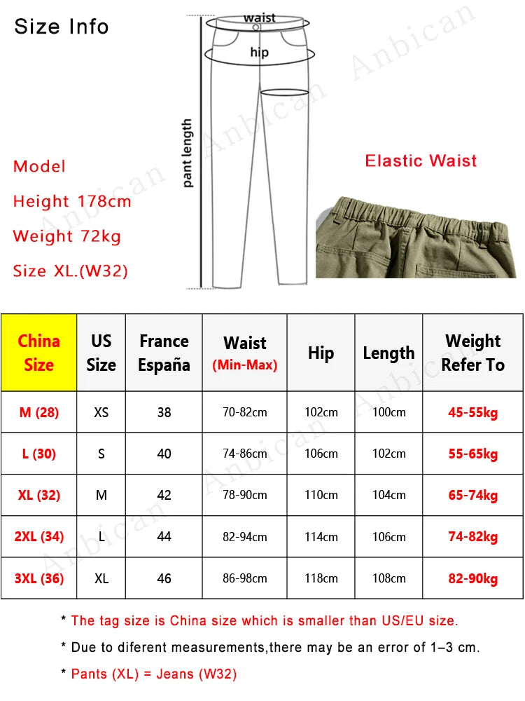HEARUJOY  -  Korean Style Men’s Casual Pants for Spring Summer 100% Cotton Elastic Waist Solid Color Wide Leg Slacks Loose Straight Trousers