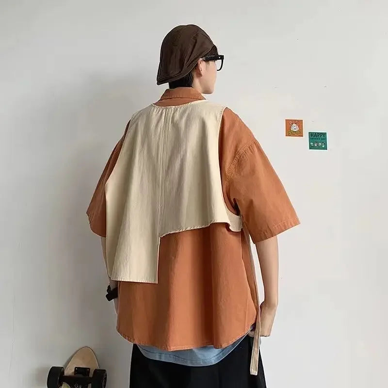 HEARUJOY  -  Man Shirt Half Sleeve with Pocket Shirts for Men Blue Casual Korean Style Vintage Silk Fashion 2025 Cotton Slim Fit Elegant Sale