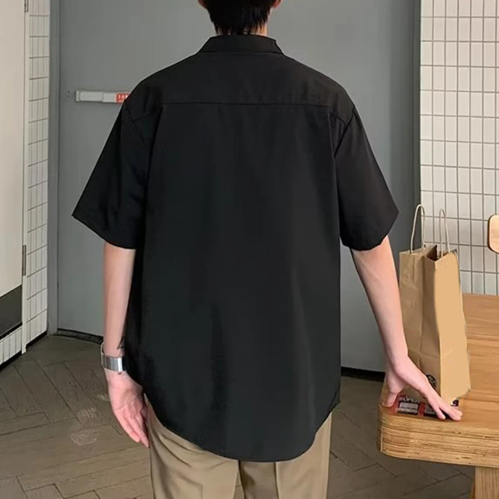 HEARUJOY  -  Draped Fashion Top L M Mens Short Sleeve Shirt Suitable For Vacation Brand New Condition Lapel Neckline Vacation Attire