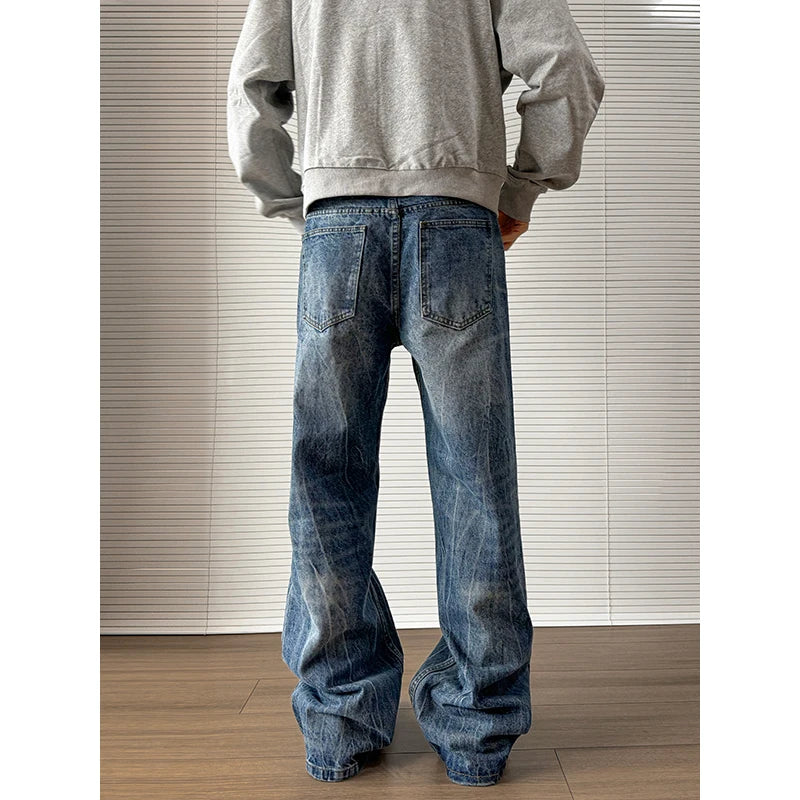 Hearujoy Baggy Jeans Men's Denim Pants Blue Acid Wash Male Jeans Straight Casual Menwear Loose Wide Leg Trousers 2024 New Mopping pants