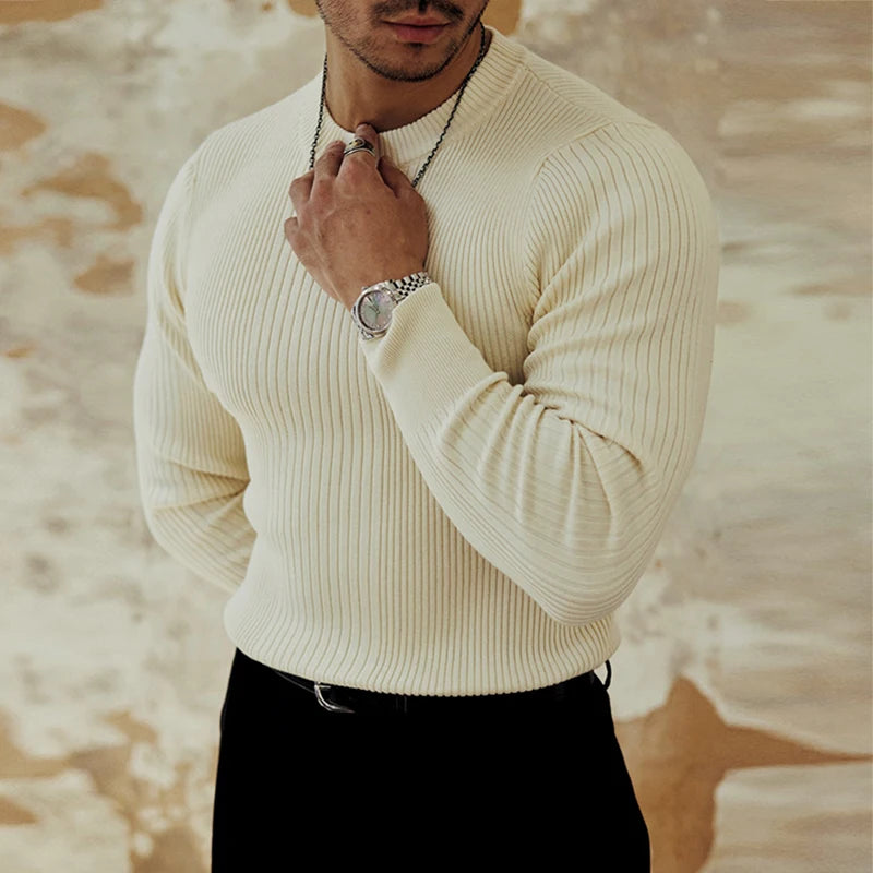 HEARUJOY  -  Trendy Bottoming Tees Mens Knitted Solid Color Texture Long Sleeve T-shirts For Men Spring Fall Stylish Slim Stretch O Neck Tops