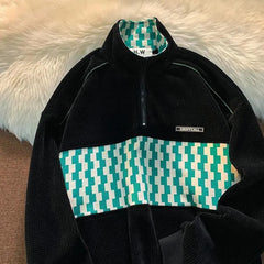 HEARUJOY  -  Spring Autumn Patchwork Fashion Plaid Y2K Sweatshirts Man Half Zip Harajuku Pullover Tops Oversized Chic Streetwear Male Clothes