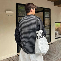 HEARUJOY  -  Autumn Winter Men's Plus Size 300 Jin 150kg Loose Fit Long Sleeve T Shirt Color Blocking Raglan Striped Layering Top