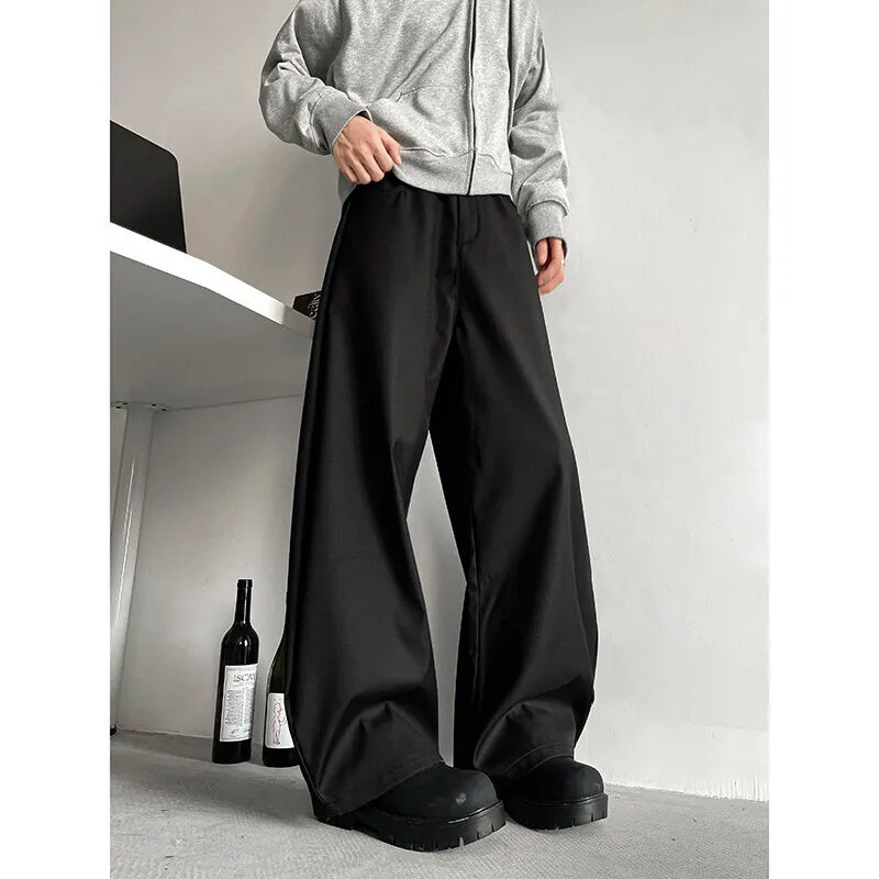 HEARUJOY  -  Grey Suit Pants Men Fashion Society Mens Black Dress Pants Korean Loose Casual Wide Leg Pants Mens Office Formal Trousers