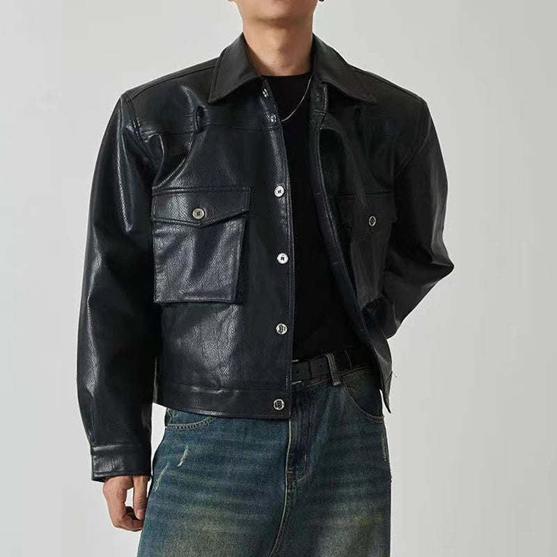 HEARUJOY  -  Shoulder Pad Design Jacket For Men Spring Autumn Fashion Slim Fit Biker Leather Coats Motorcycle PU Leather Jackets Streetwear
