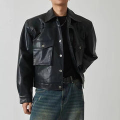 HEARUJOY  -  Shoulder Pad Design Jacket For Men Spring Autumn Fashion Slim Fit Biker Leather Coats Motorcycle PU Leather Jackets Streetwear