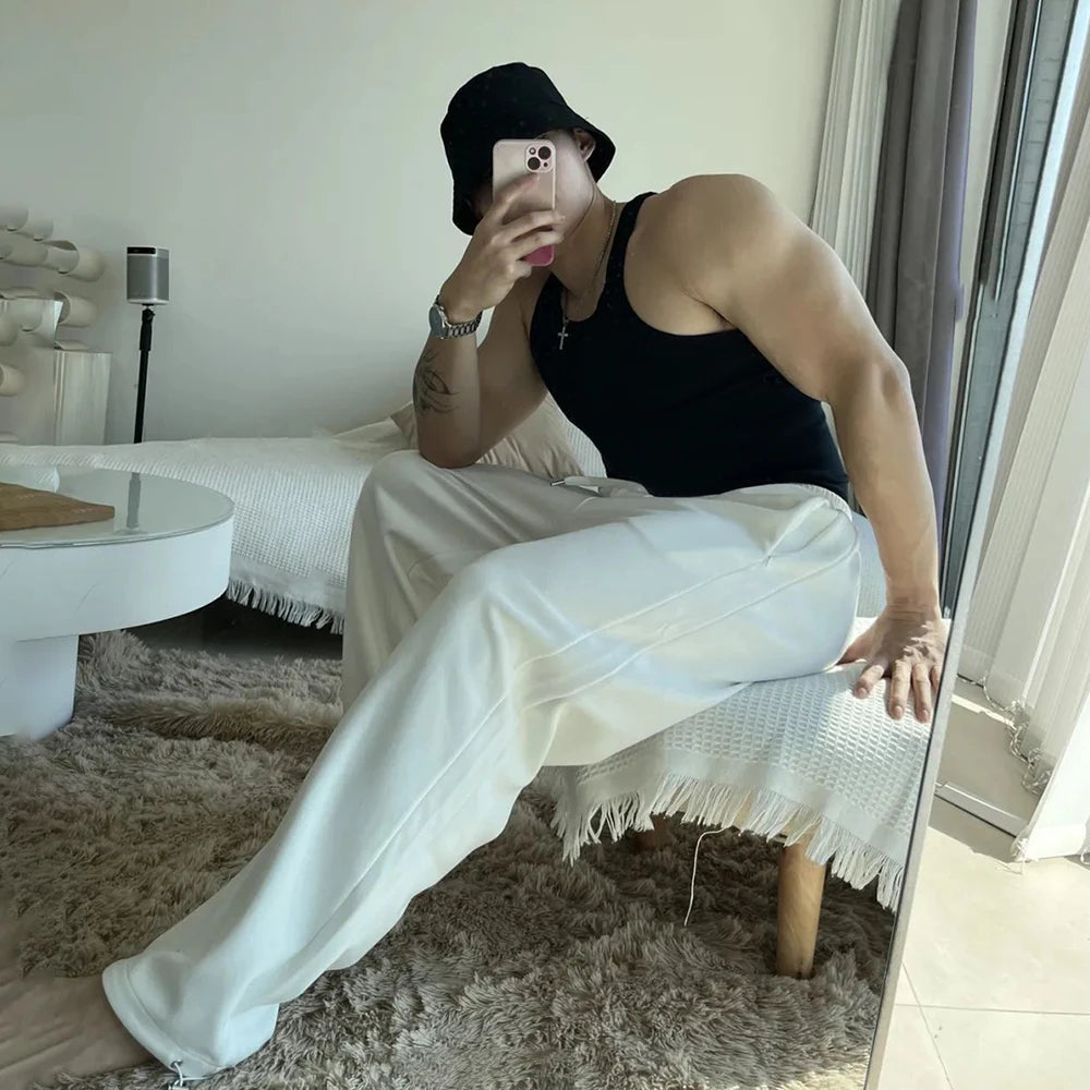 HEARUJOY  -  Mens Sexy Shaping Sports Fitness Casual Cotton Vest Genderless American Street Elastic Slim Solid Color Tank Top Unisex