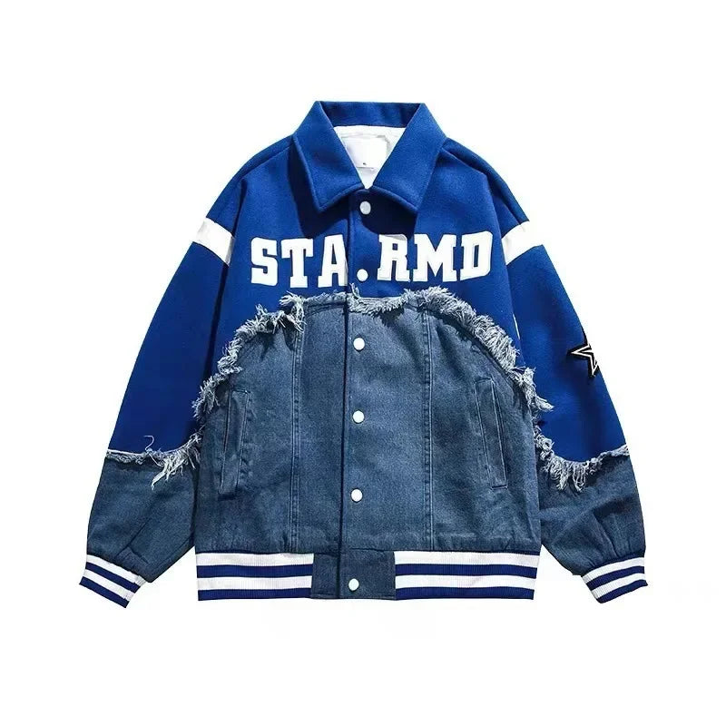 HEARUJOY  -  Trendy Letter Embroidery Woolen Denim Jacket for Men And Women Spring Autumn Fashion Couple's Baseball Style Short Coat