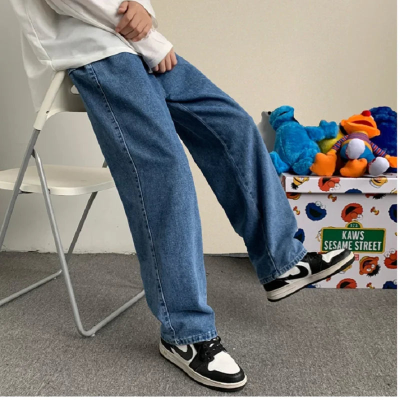 Hearujoy Autumn Winter Streetwear Baggy Jeans Men Korean Fashion Loose Straight Wide Leg Pants Male Brand Clothing Black Light Blue