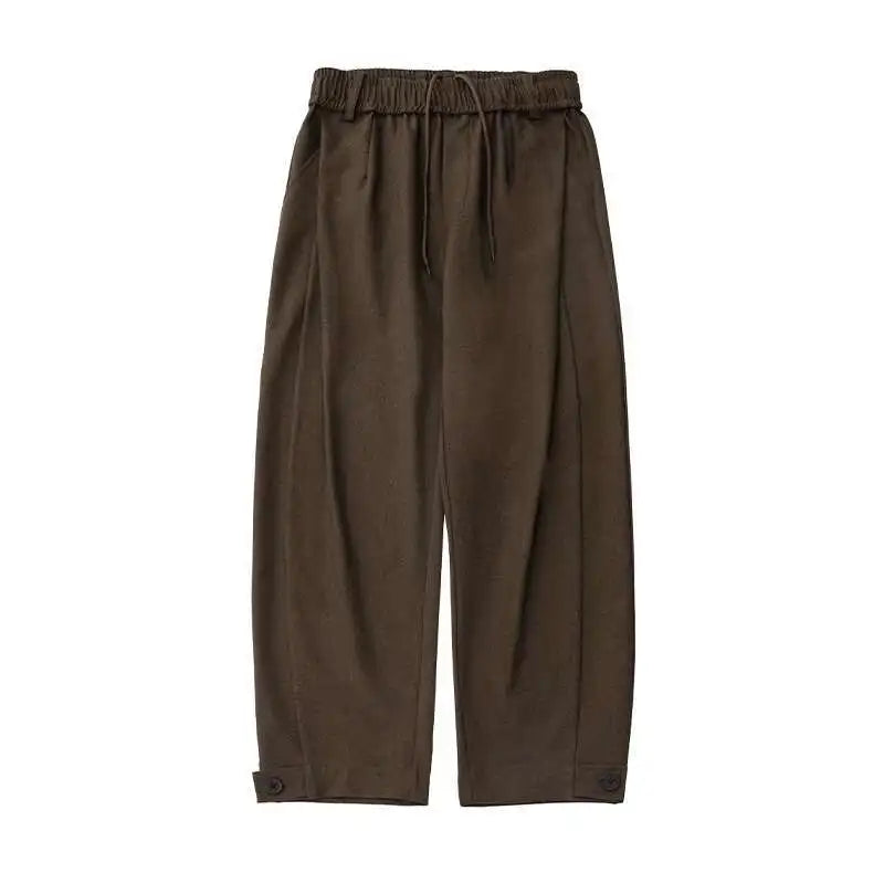 HEARUJOY  -  Korean Style Men's Suit Pants Solid Color Pleated Design Botton Drawstring Simple Elastic Waist Summer Male Trousers