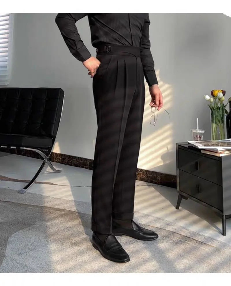 HEARUJOY  -  British Style Naples Pant For Men Vintage Gurkha High Waist Straight Suit Trousers Spring Autumn Fashion Business Casual Pants