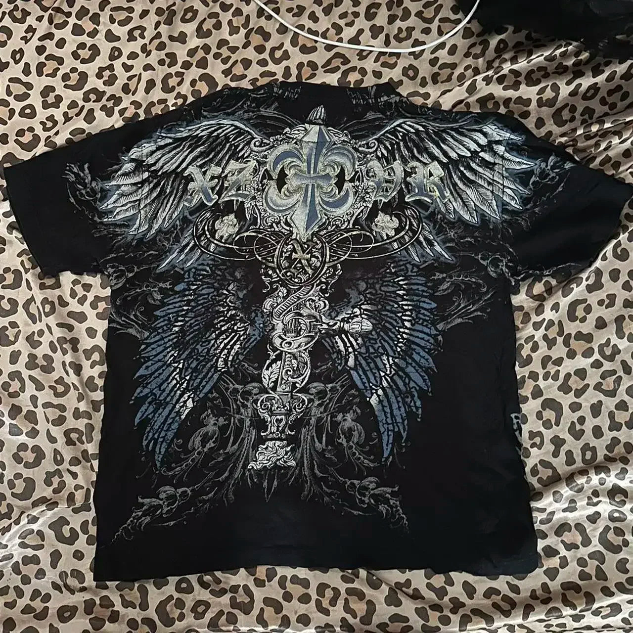 Hearujoy American New Double-Sided Oversized Printed T-shirt Y2K Retro Gothic Pure Cotton Short Sleeve Men Street Hip-Hop Trend Loose Top