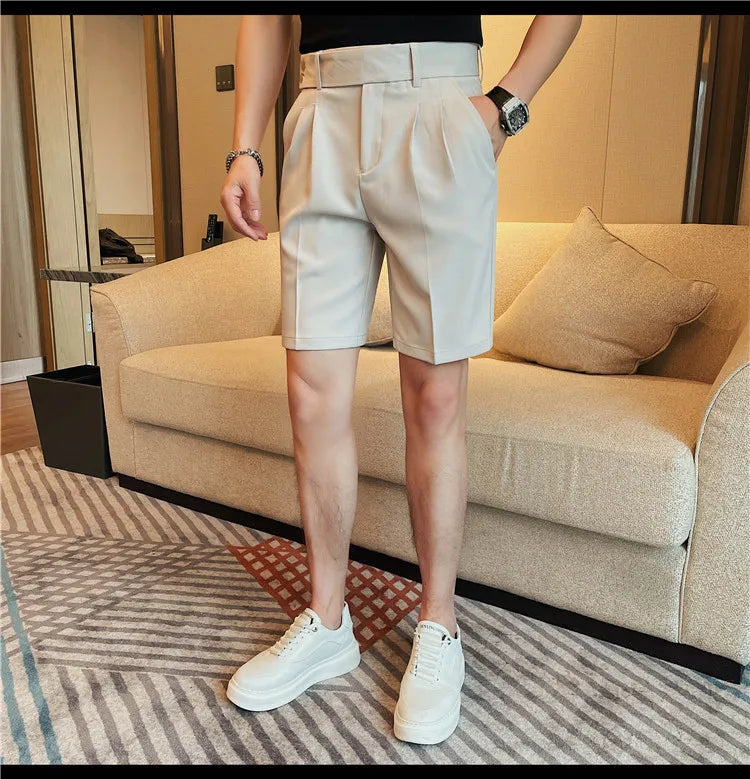 HEARUJOY  -  New Men Summer Slim-fit British Style Suit Shorts Light Luxury Business Straight-leg Shorts Leisure Button-down Half-pants M-3XL
