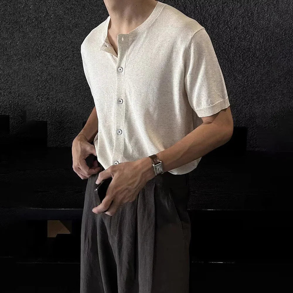 HEARUJOY  -  Mens Shirt Knitted Casual Shirt Summer Daily Solid Color Simple Versatile Soft Comfortable Short-Sleeve Top Men'S Clothing