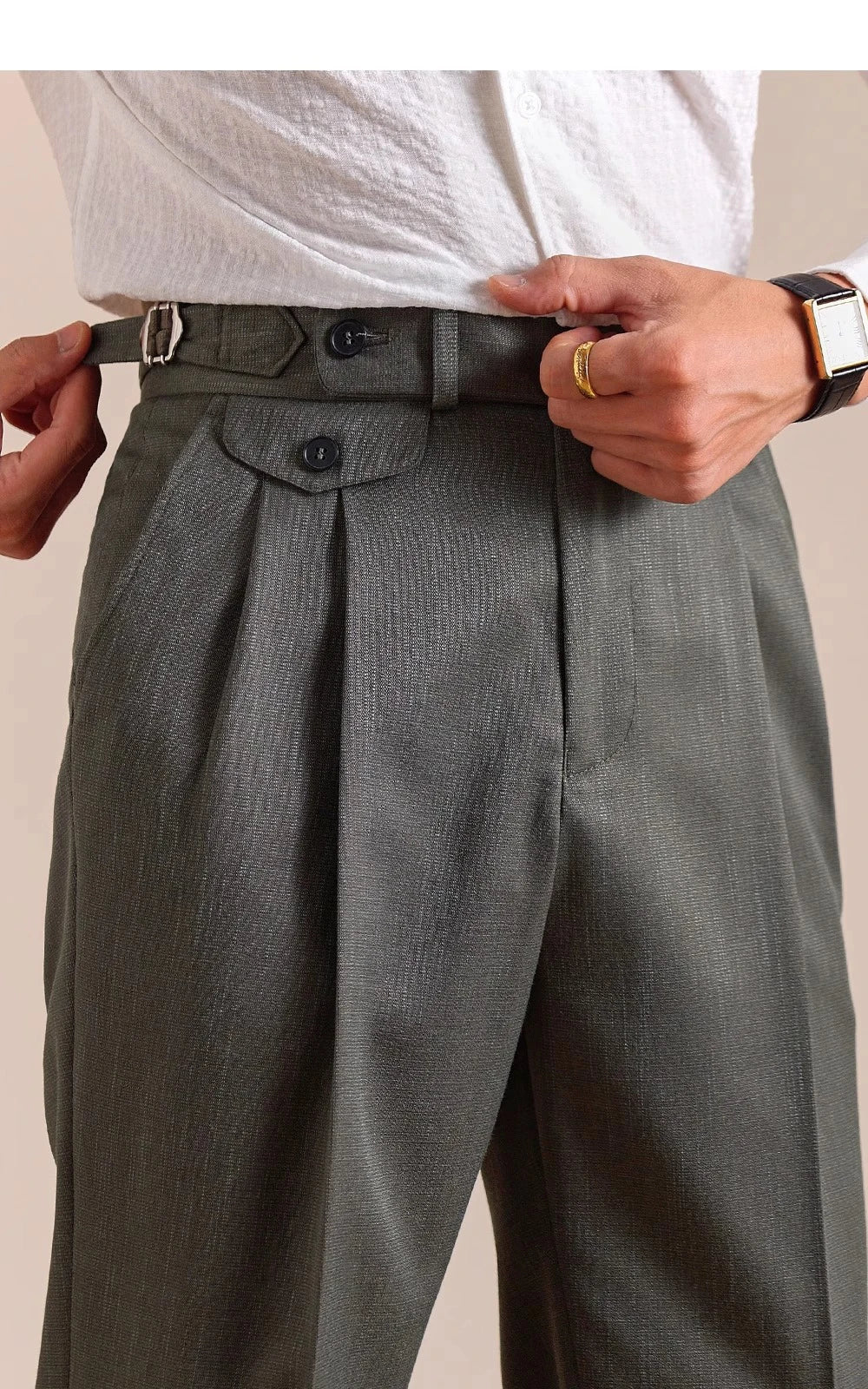 HEARUJOY  -  Italian Style Imitation Linen Naples Trousers Men's Double Pleated Gentleman Casual Business Men's Suit Pants Mens Formal Pants