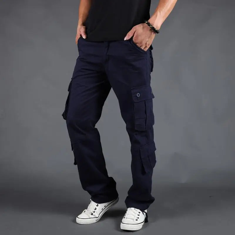 HEARUJOY  -  Outdoor Work Pants Men Loose Straight Autumn Multi-pocket Trousers Pure Cotton Water Washing Casual Fashion Trendy Pants