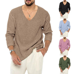 HEARUJOY  -  Autumn And Winter New Men's Solid Color V-Neck Long-Sleeved Sweater Fashion Trend Simple Casual Loose Breathable Men's Tops
